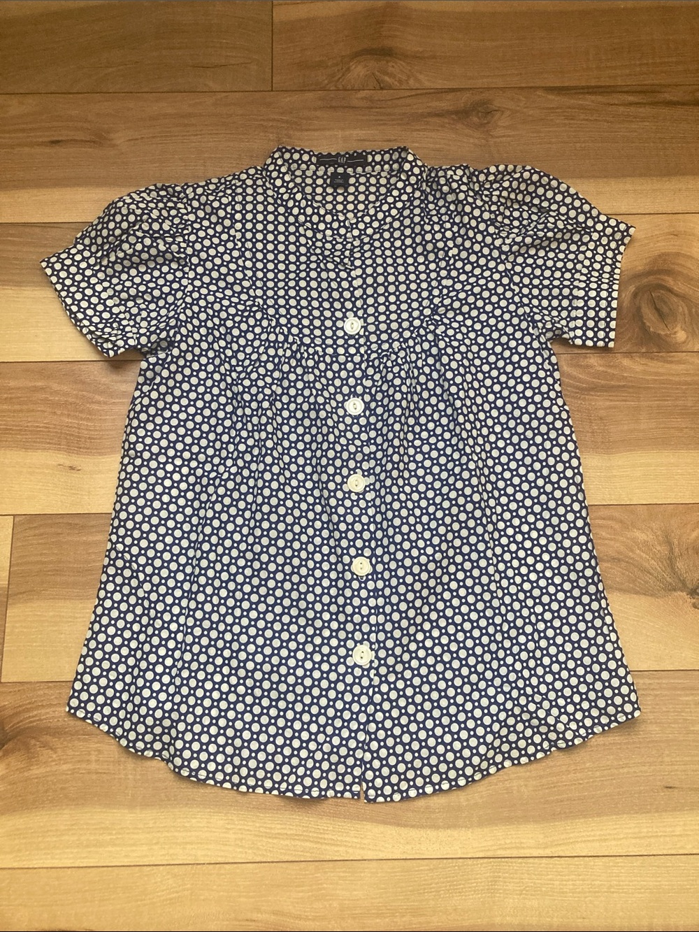 GAP Navy & White Polka Dot Button Down Blouse